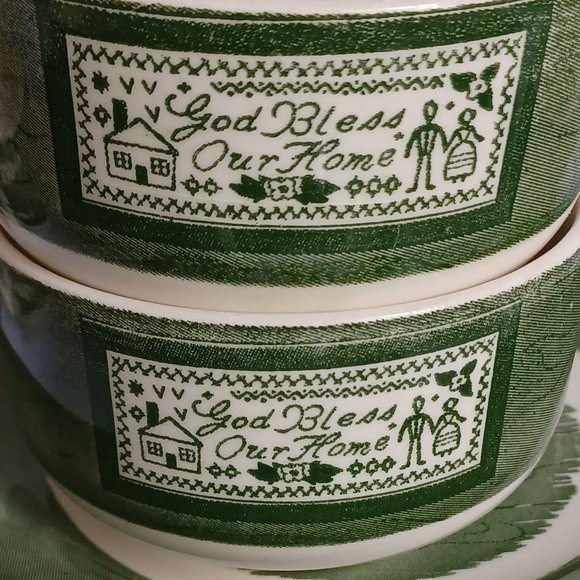 Tea set Colonial homestead green/ by Royal 6 cups, 6 plates , three small plates - Picture 4 of 11